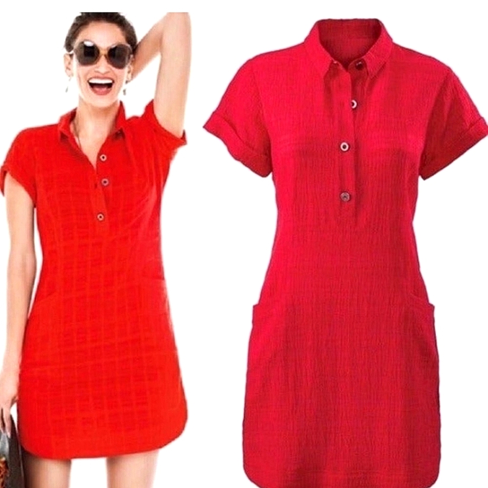 Anthropologie Red Short-Sleeve Mini Dress